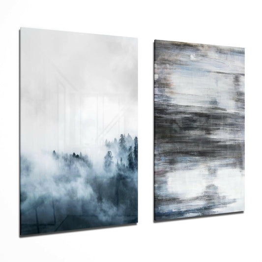 Blue Touches 2 Pieces Combine Glass Wall Art