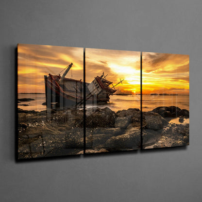 Abandoned Boat Mega Glass Wall Art