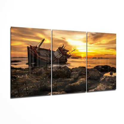 Abandoned Boat Mega Glass Wall Art