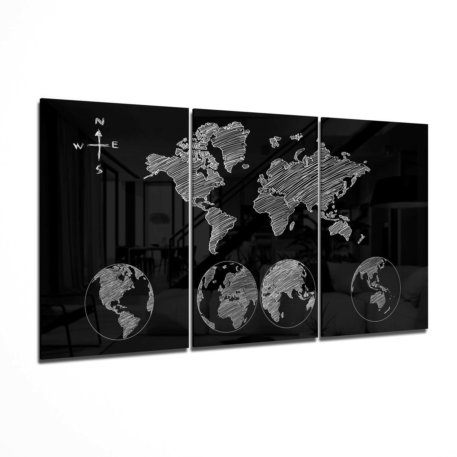 World Map Glass Wall Art VII