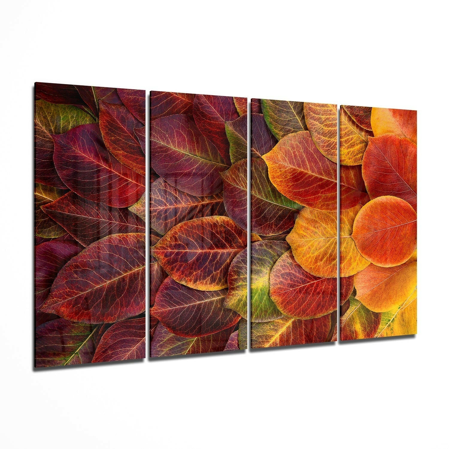 Autumn II Leaves 4 Pieces Mega Glass Wall Art (59"x36")