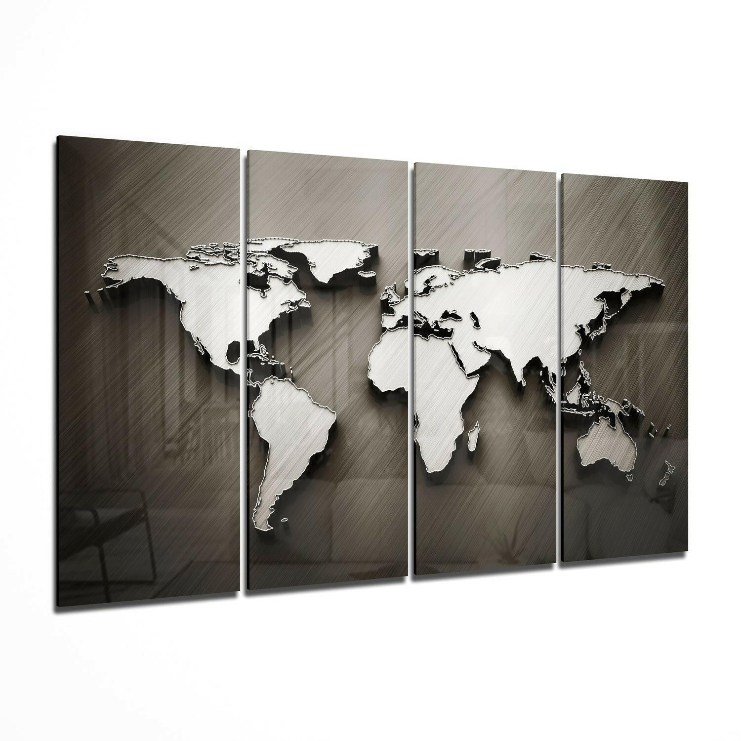 World Map 4 Pieces Mega Glass Wall Art (59"x36") VI