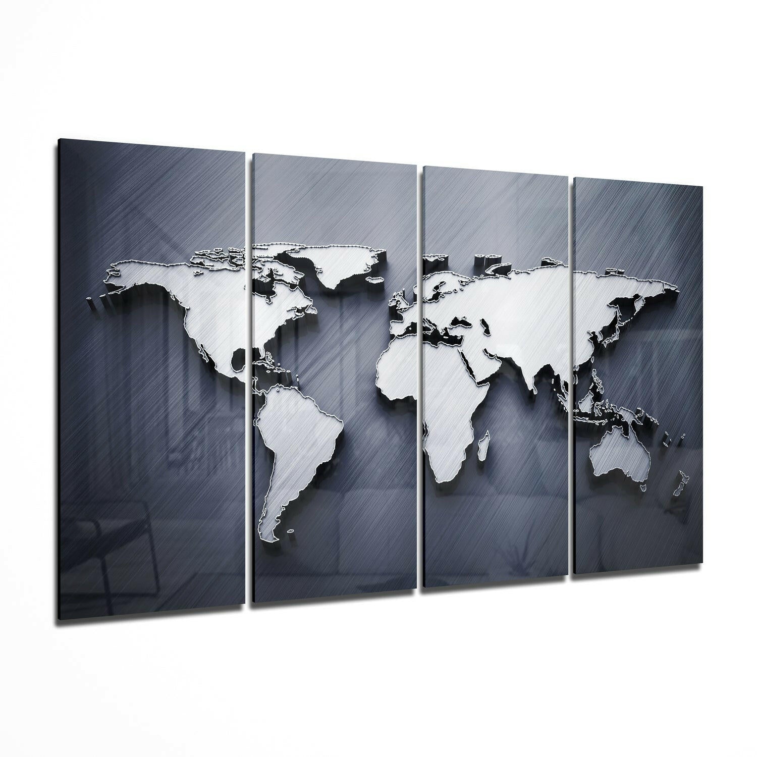 World Map 4 Pieces Mega Glass Wall Art (59"x36") VII