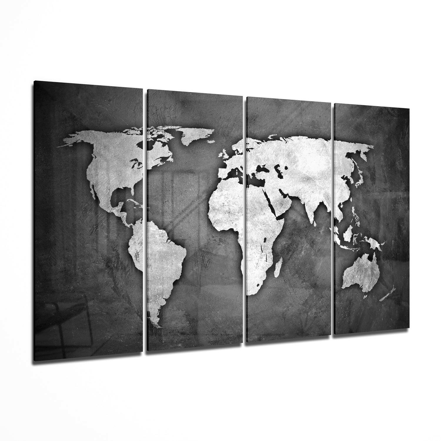 World Map 4 Pieces Mega Glass Wall Art (59"x36") III