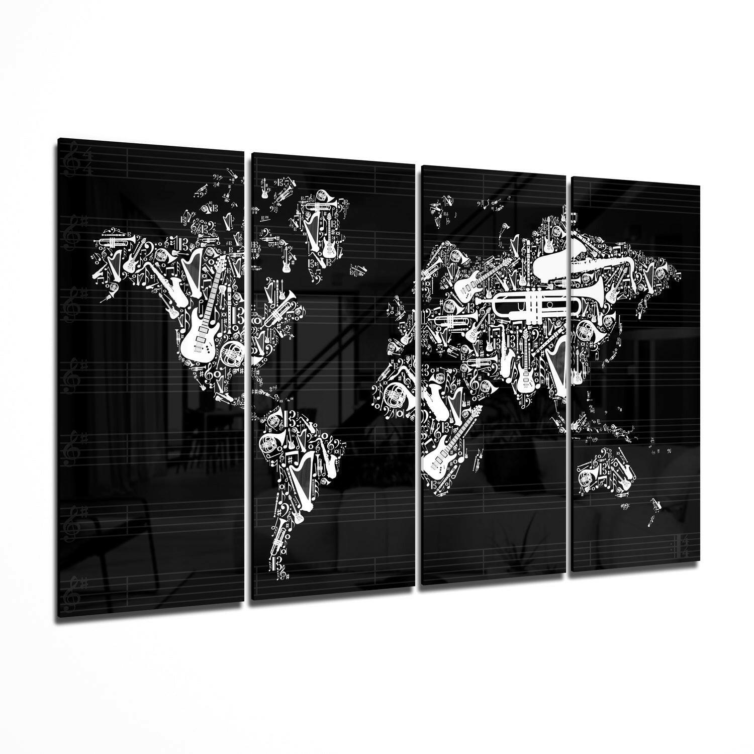 World Map 4 Pieces Mega Glass Wall Art (59"x36") V