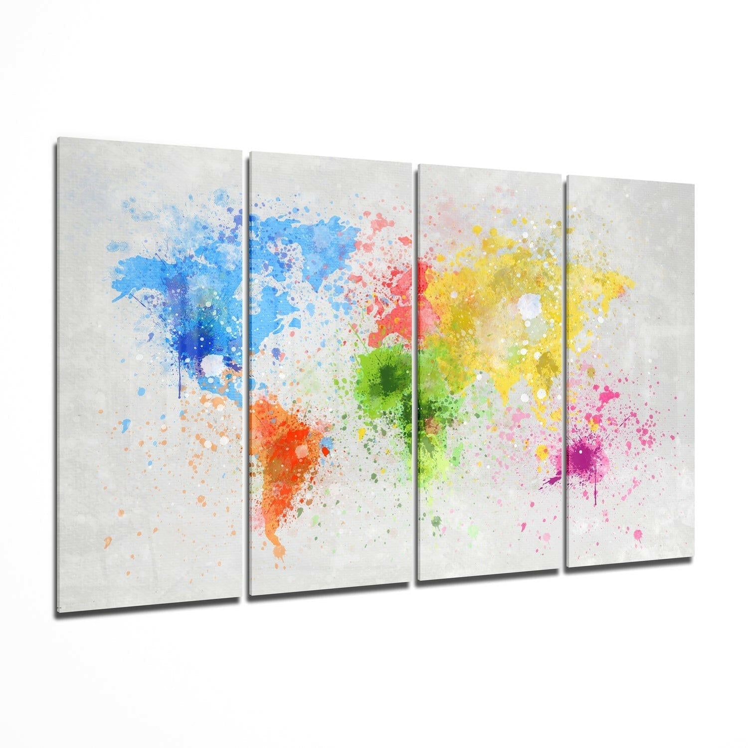 World Map 4 Pieces Mega Glass Wall Art (59"x36") IV