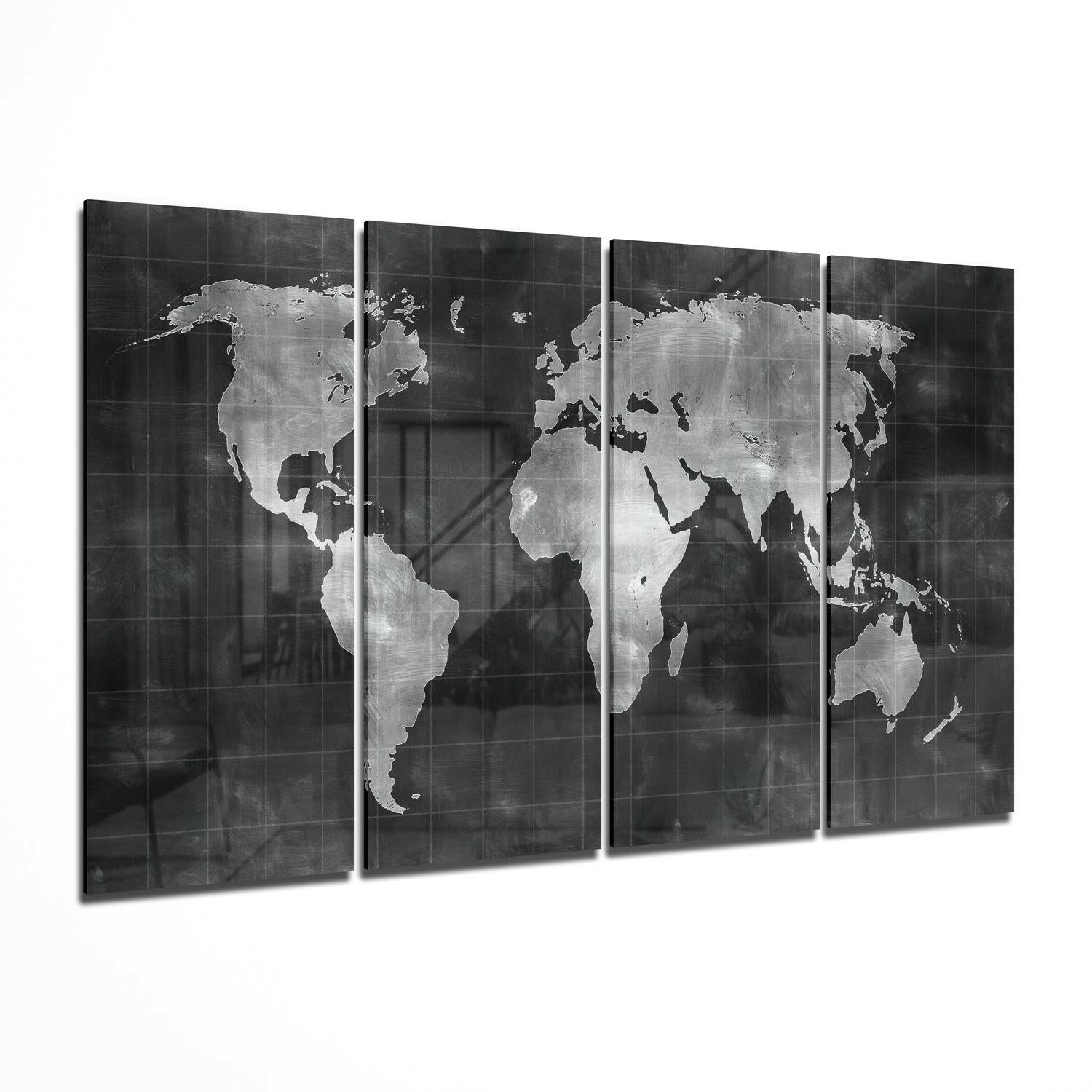 World Map 4 Pieces Mega Glass Wall Art (59"x36") II