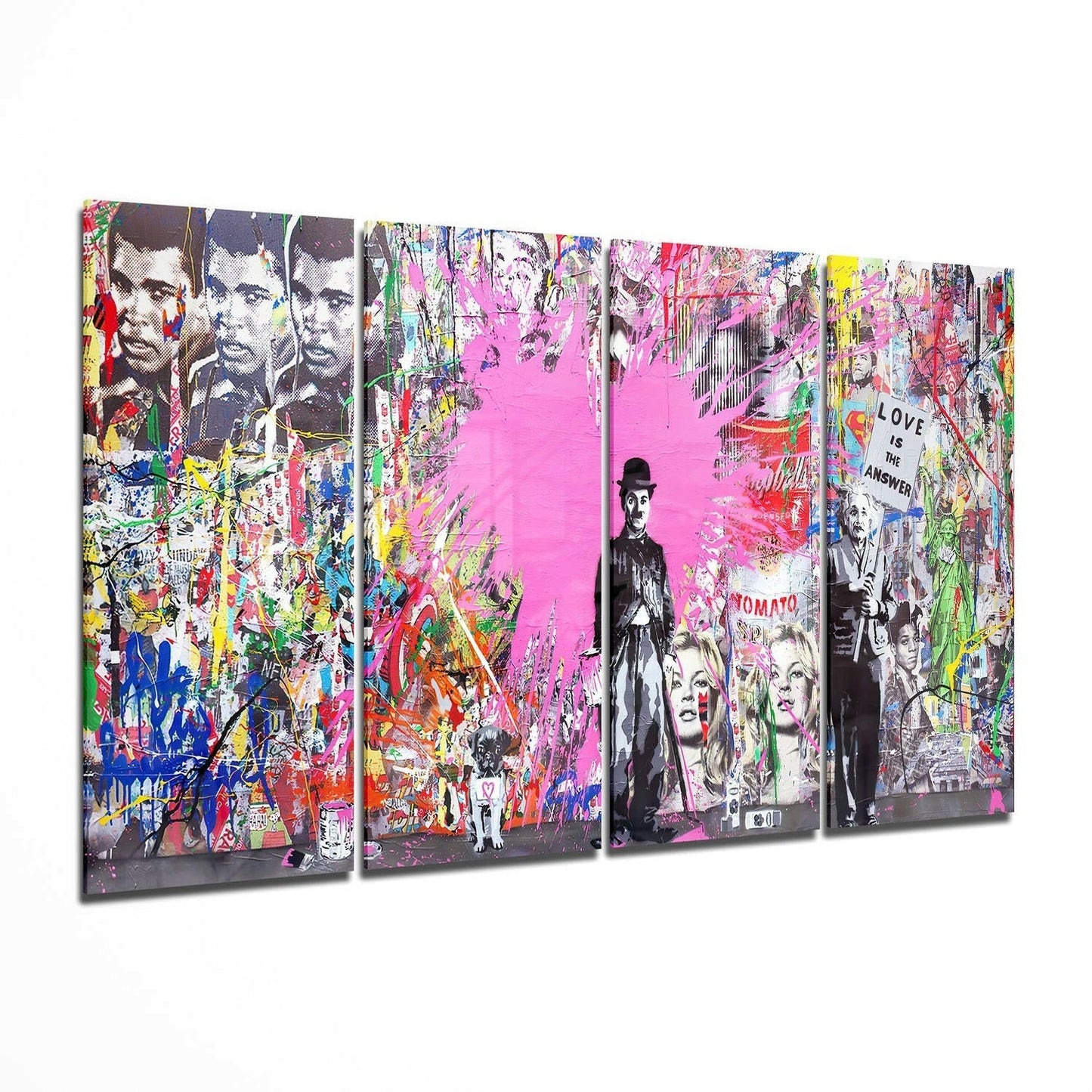 Charlie, Einstein and Banksy 4 Pieces Mega Glass Wall Art (59"x36")