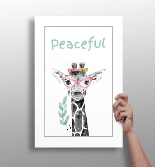Pink Glasses Giraffe Peaceful Typography Aluminum Print