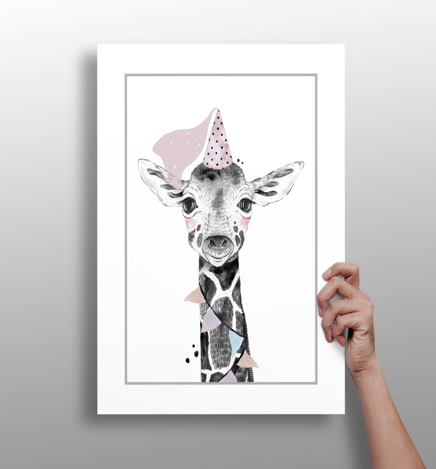 Party Hat Baby Giraffe Sketch Aluminum Print