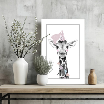 Party Hat Baby Giraffe Sketch Aluminum Print