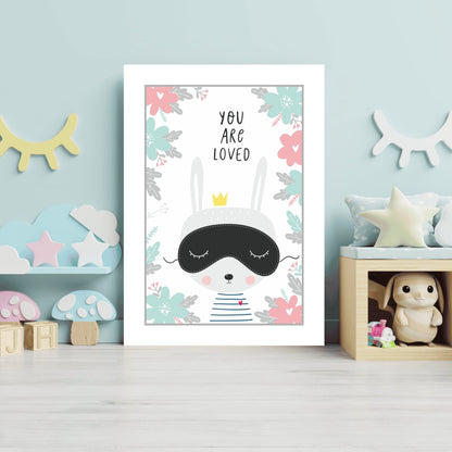 Sleep Mask Bunny in Floral Border Aluminum Print