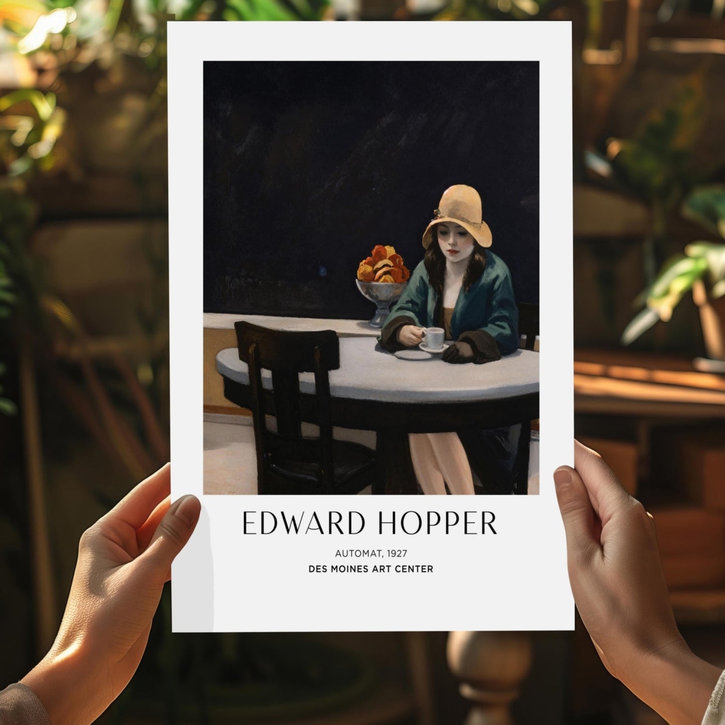 Woman in Yellow Hat at Cafe Aluminum Print