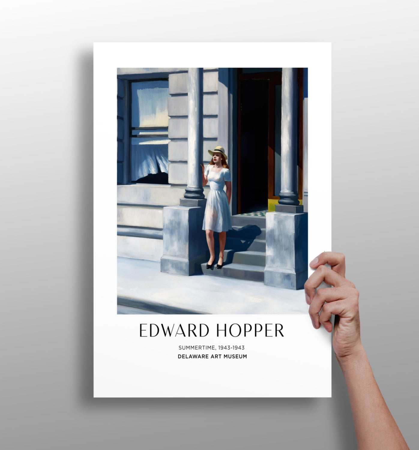 Woman in White Dress on Steps Aluminum Print