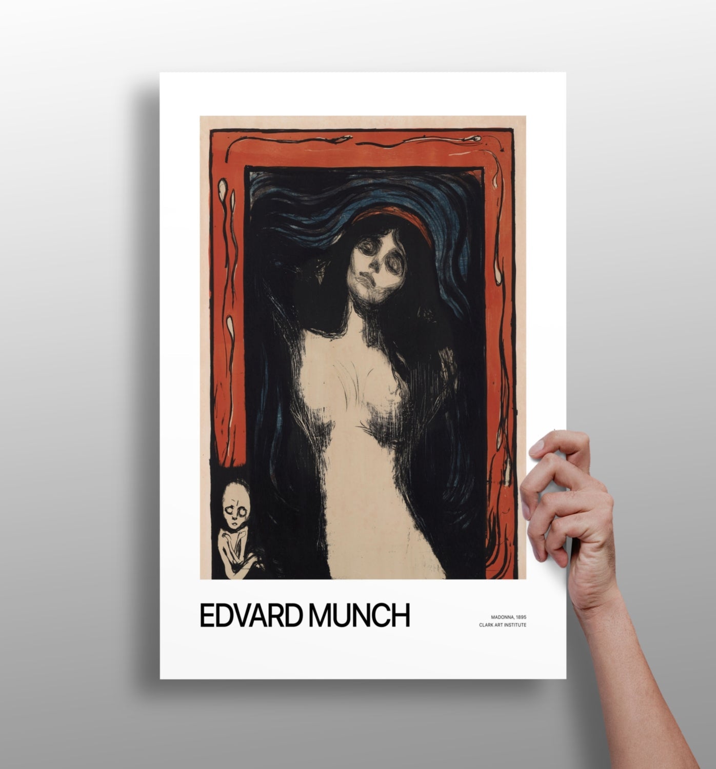 Munch Red Border Dark Haired Woman Aluminum Print