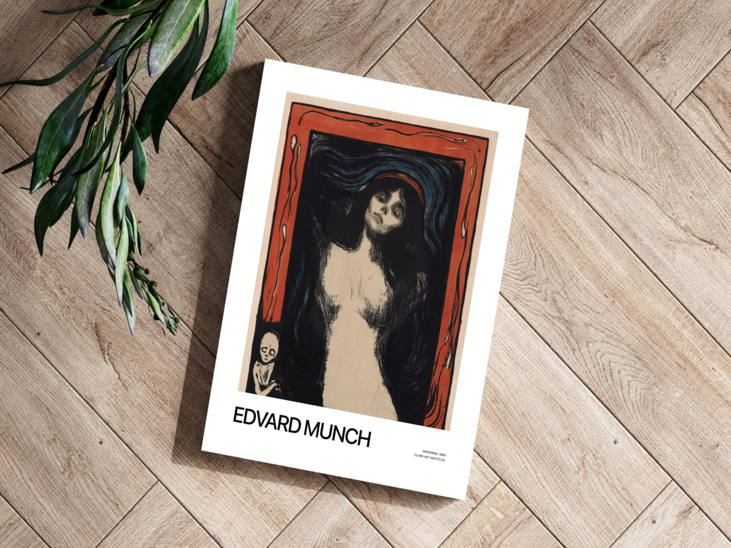 Munch Red Border Dark Haired Woman Aluminum Print