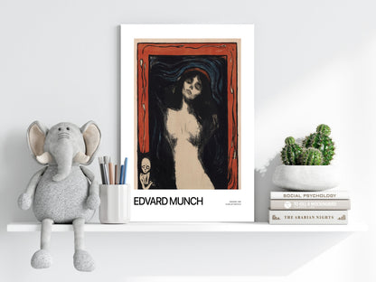 Munch Red Border Dark Haired Woman Aluminum Print