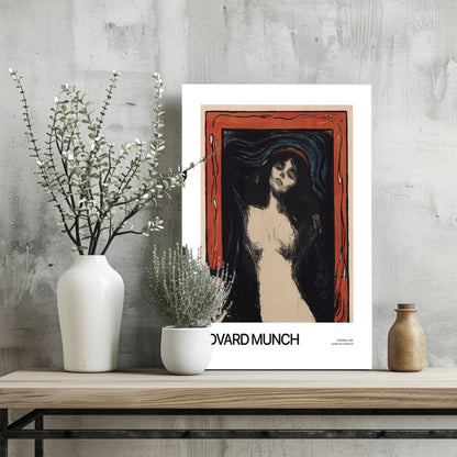Munch Red Border Dark Haired Woman Aluminum Print