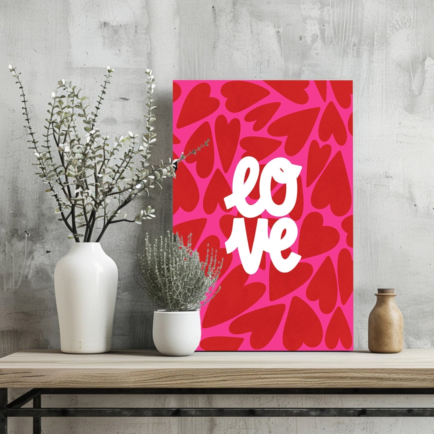 Red Hearts Pink Bold Love Typography Aluminum Print