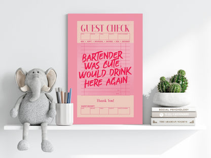 Pink Bartender Was Cute Guest Check Aluminum Print