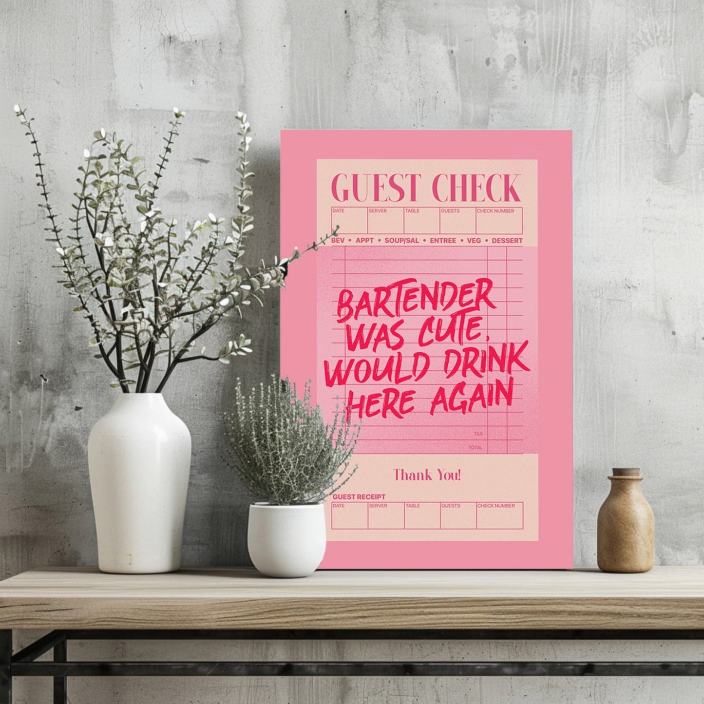 Pink Bartender Was Cute Guest Check Aluminum Print