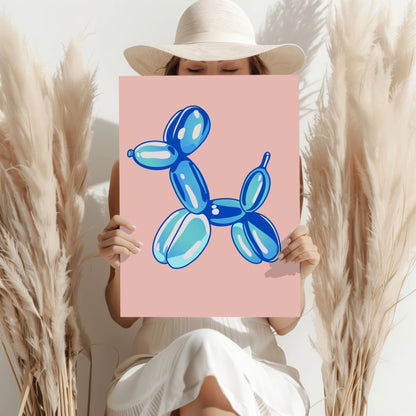 Blue on Blush Pink Balloon Dog Aluminum Print