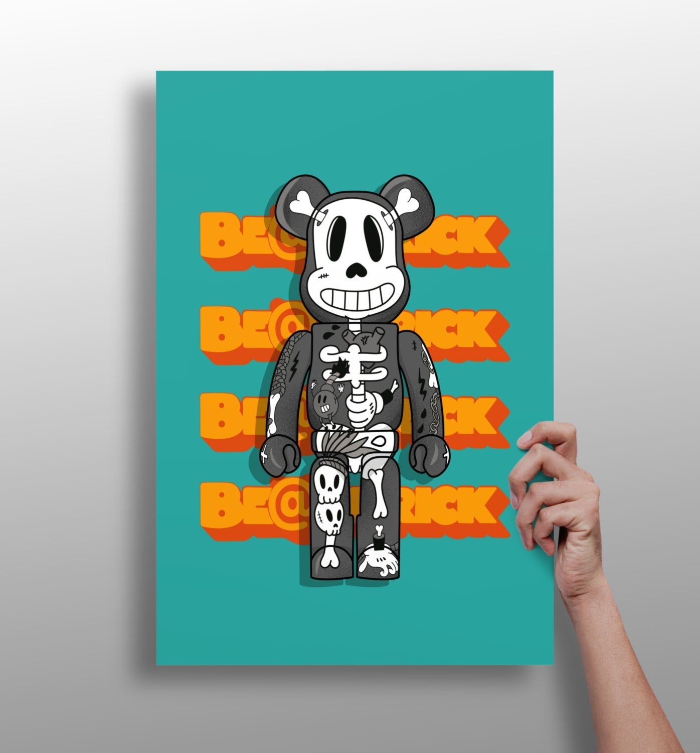 Teal Monochrome Skeleton Toy Bear Aluminum Print