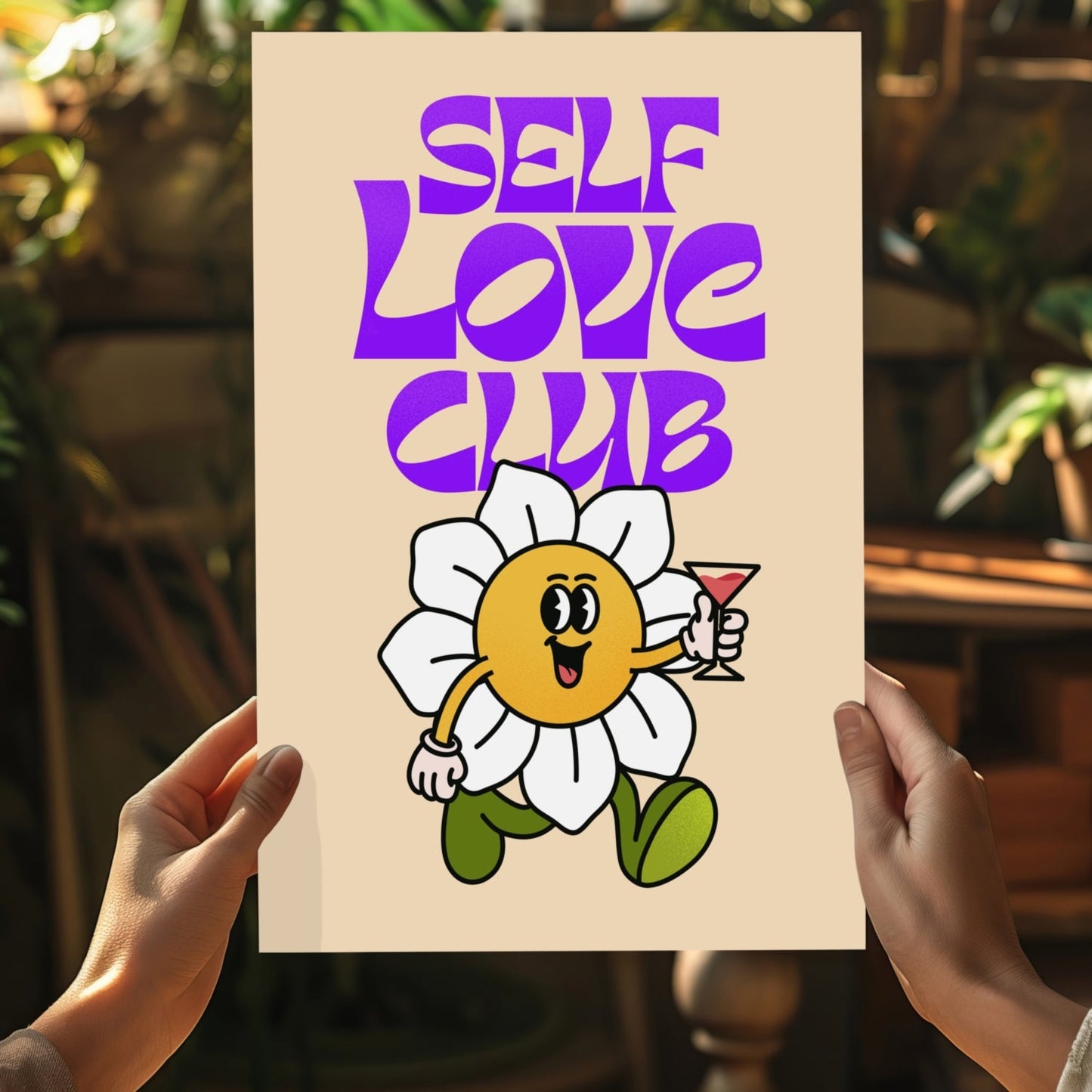Purple Retro Type Daisy Cocktail Club Aluminum Print