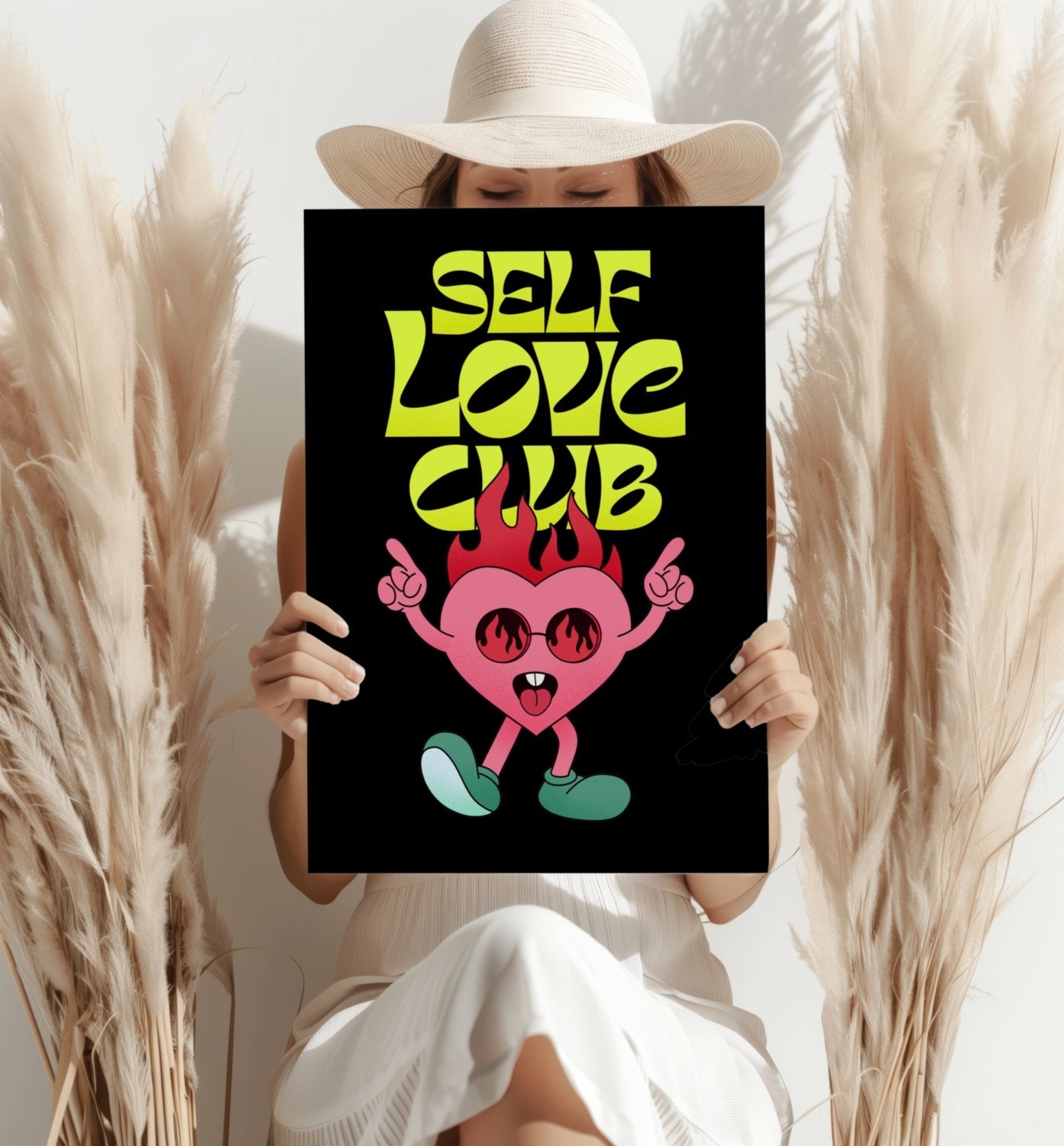 Neon Yellow Type Flaming Pink Heart Club Aluminum Print