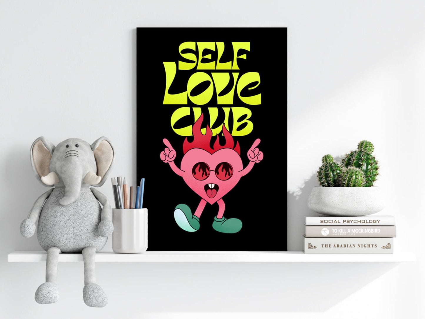 Neon Yellow Type Flaming Pink Heart Club Aluminum Print