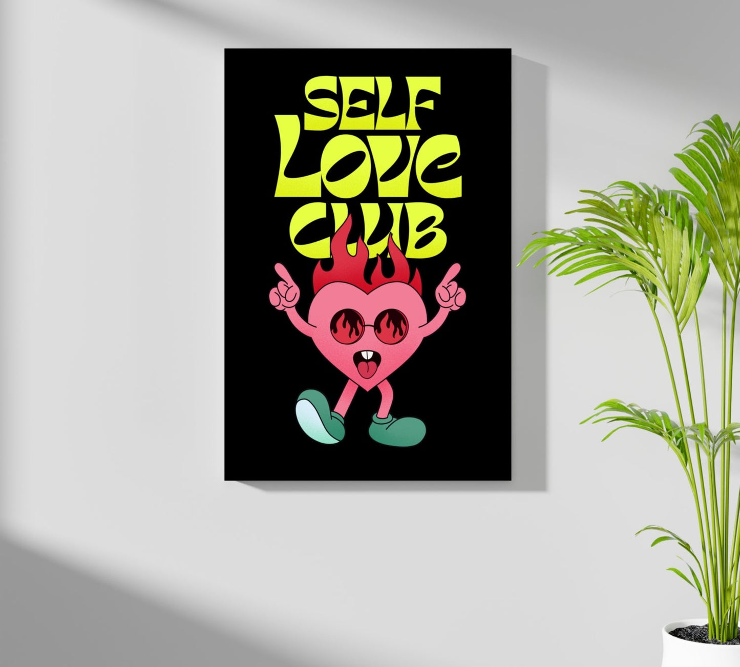 Neon Yellow Type Flaming Pink Heart Club Aluminum Print