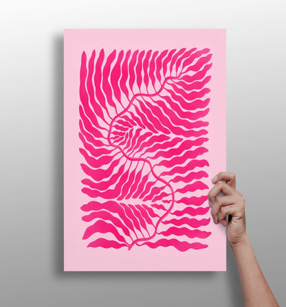 Hot Pink Wavy Fern Fronds Abstract Flower Aluminum Print