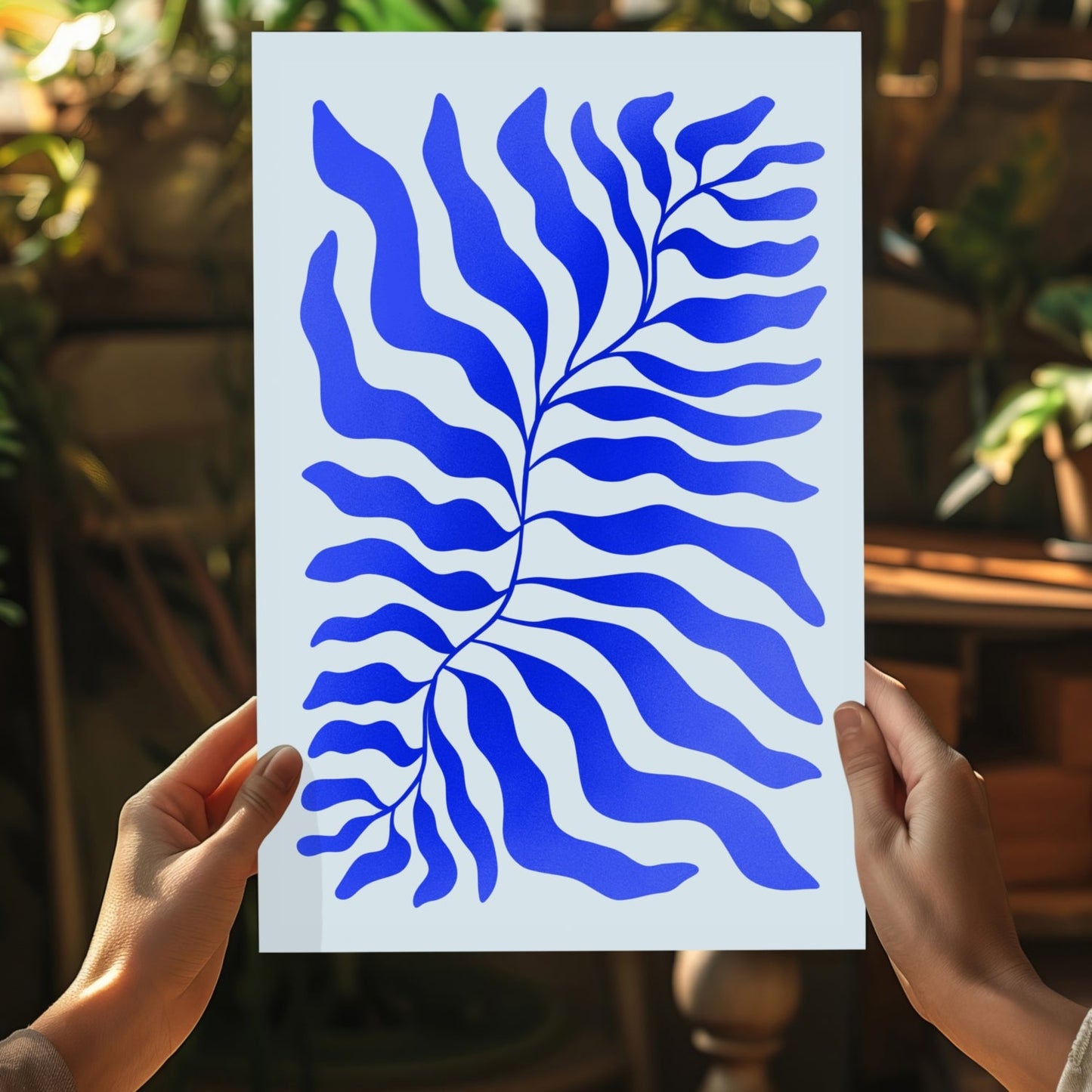 Cobalt Blue Feathered Stem Abstract Flower Aluminum Print