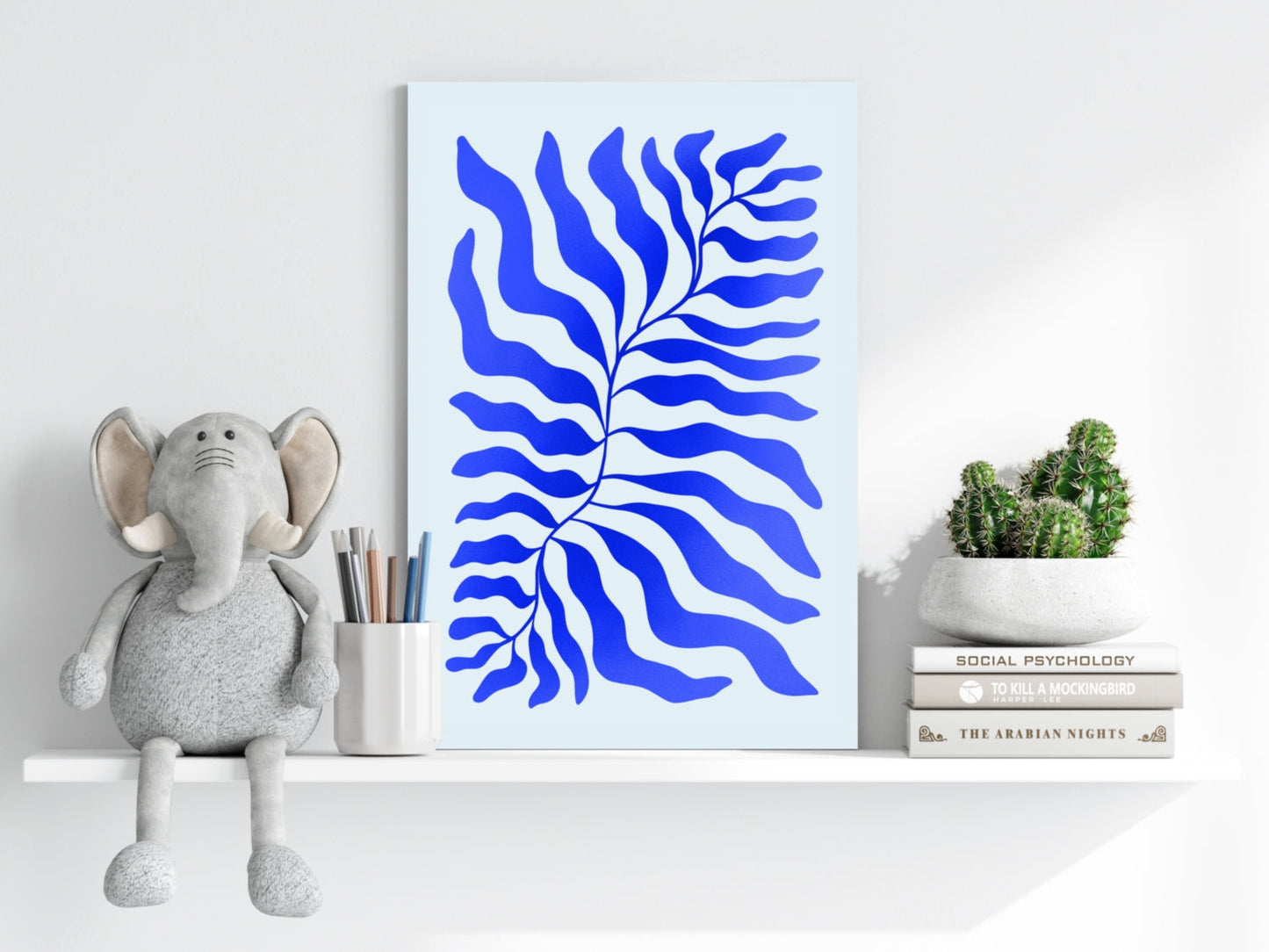 Cobalt Blue Feathered Stem Abstract Flower Aluminum Print