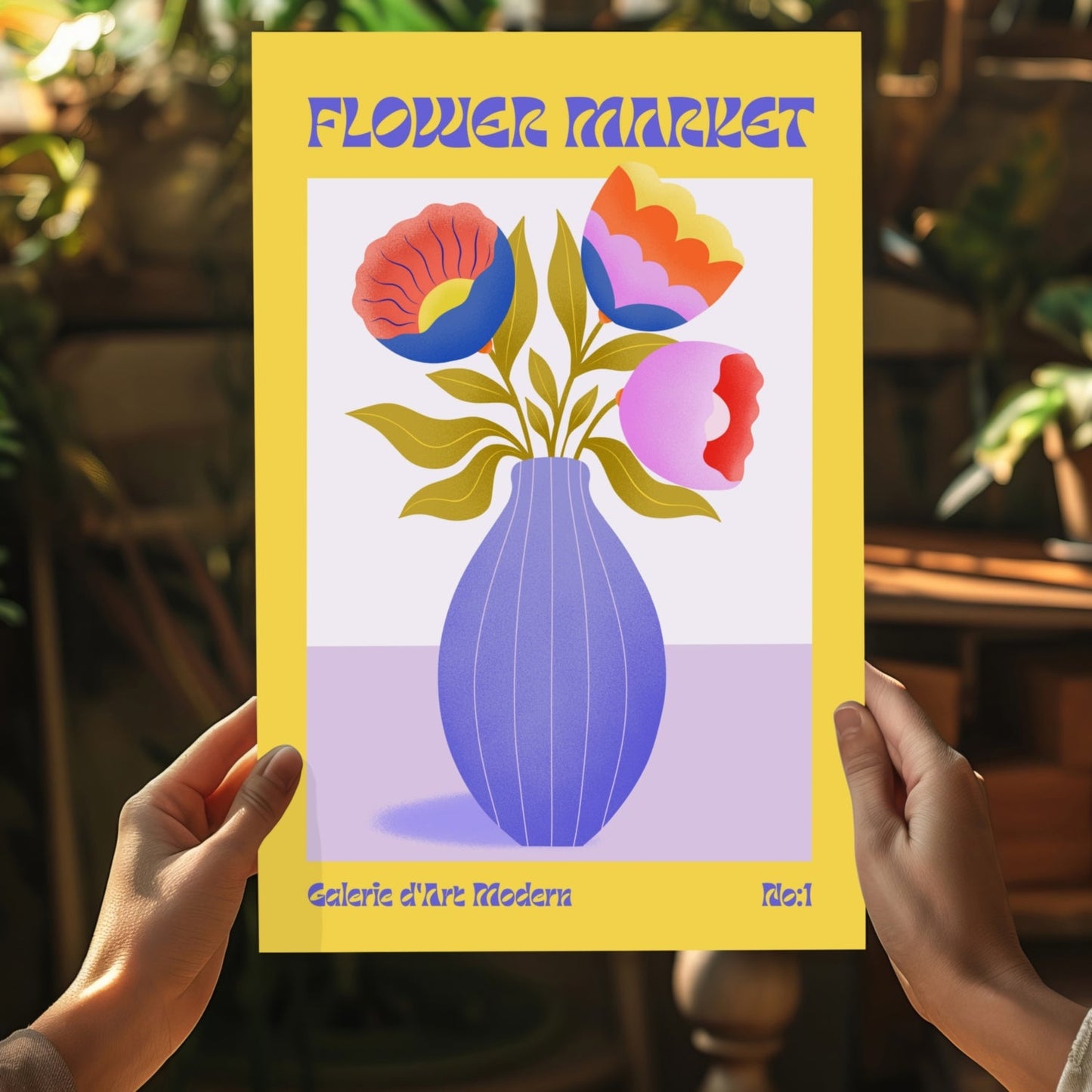 Yellow Border Vase Bouquet Modern Art Gallery Flower Aluminum Print