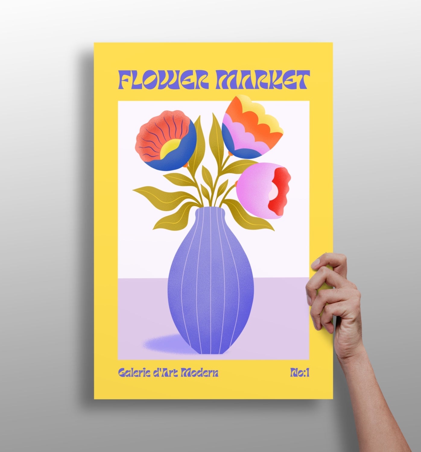 Yellow Border Vase Bouquet Modern Art Gallery Flower Aluminum Print