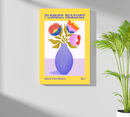 Yellow Border Vase Bouquet Modern Art Gallery Flower Aluminum Print