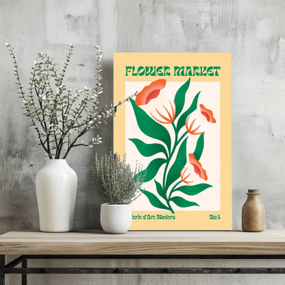 Green Leaves Coral Buds Modern Art Gallery Flower Aluminum Print