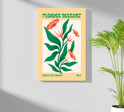 Green Leaves Coral Buds Modern Art Gallery Flower Aluminum Print
