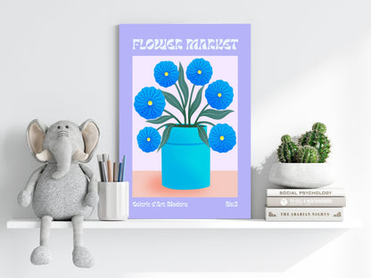 Lilac Border Blue Blooms Modern Art Gallery Flower Aluminum Print