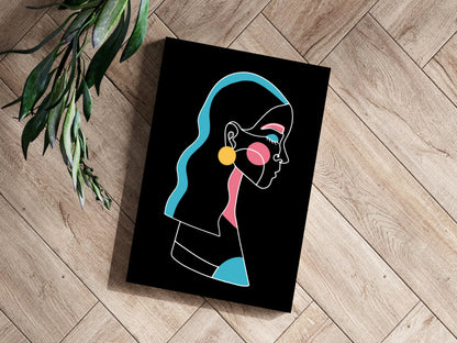 Yellow Earring Line Art Woman Profile Aluminum Print
