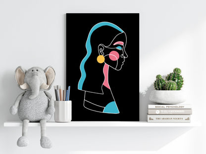 Yellow Earring Line Art Woman Profile Aluminum Print