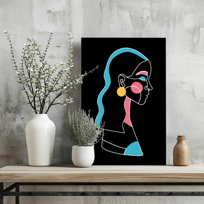 Yellow Earring Line Art Woman Profile Aluminum Print