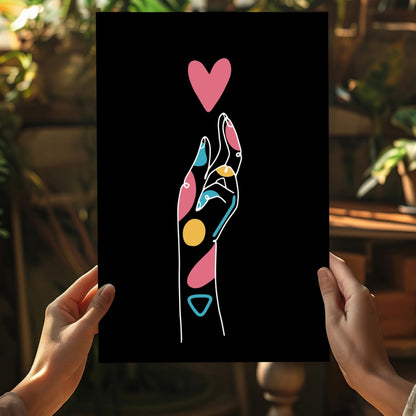 Hand Reaching Pink Heart Line Art Aluminum Print
