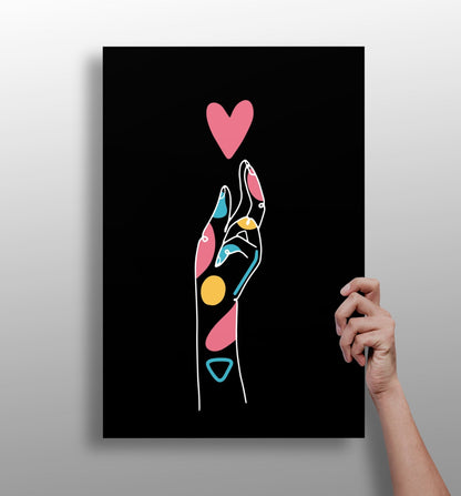 Hand Reaching Pink Heart Line Art Aluminum Print