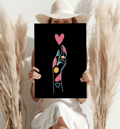 Hand Reaching Pink Heart Line Art Aluminum Print
