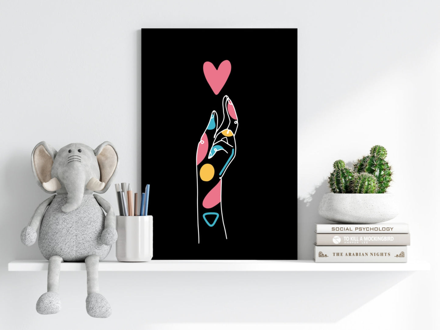 Hand Reaching Pink Heart Line Art Aluminum Print