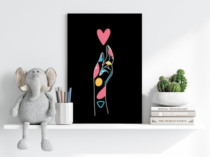 Hand Reaching Pink Heart Line Art Aluminum Print